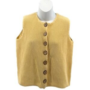 Orvis - 100% Cotton Yellow Chunky Ribbed Knit Button Front Sweater Vest - Medium